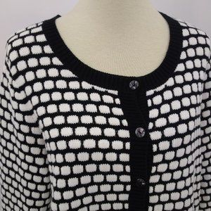 Chicos Size XL Cardigan Sweater Black White Button Down 3/4 Sleeve Crew